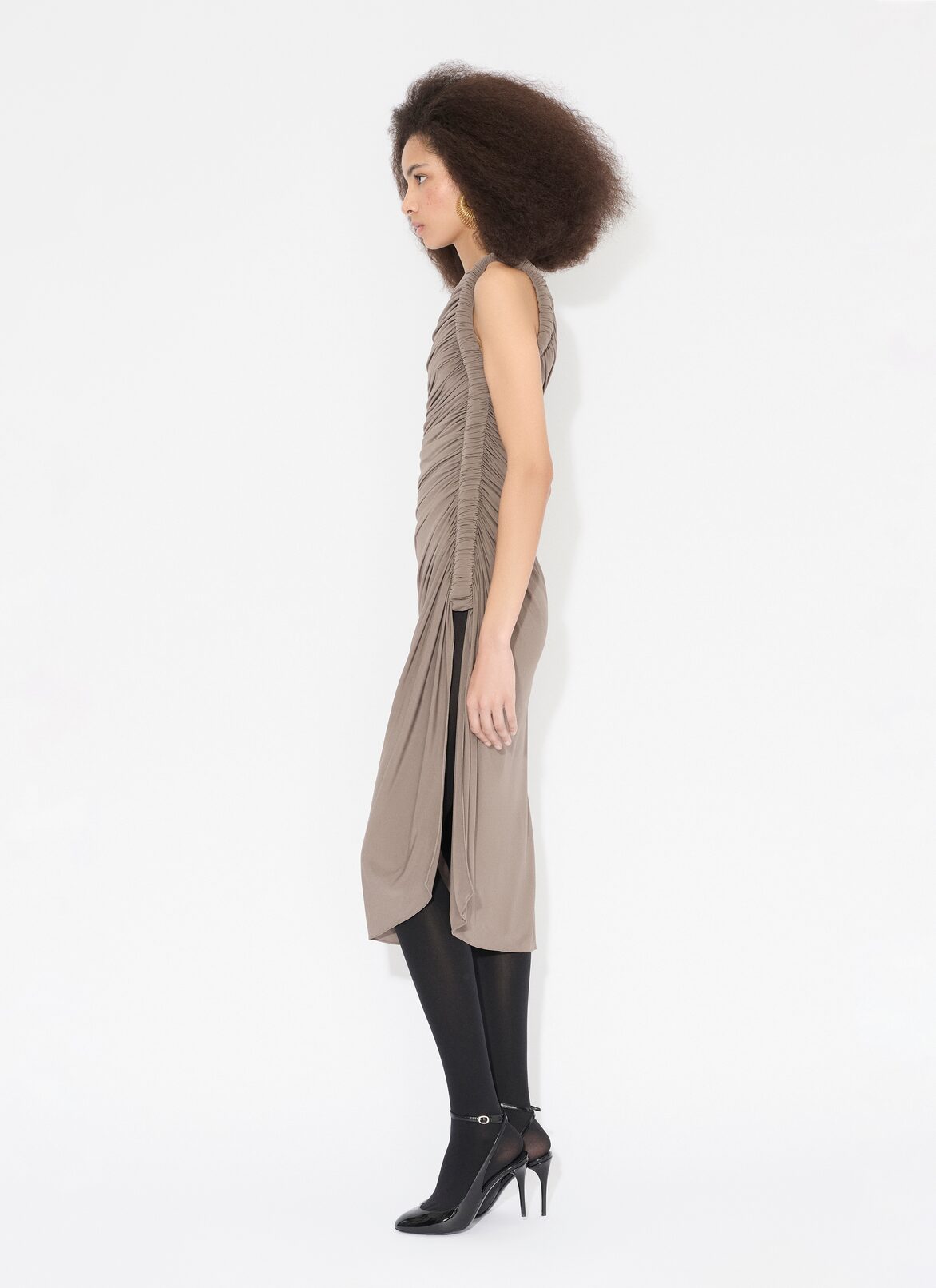 DRAPED DRESS IN SUPPLE JERSEY  ALAÏA BROWNISH GREY DRAPED DRESS IN SUPPLE JERSEY